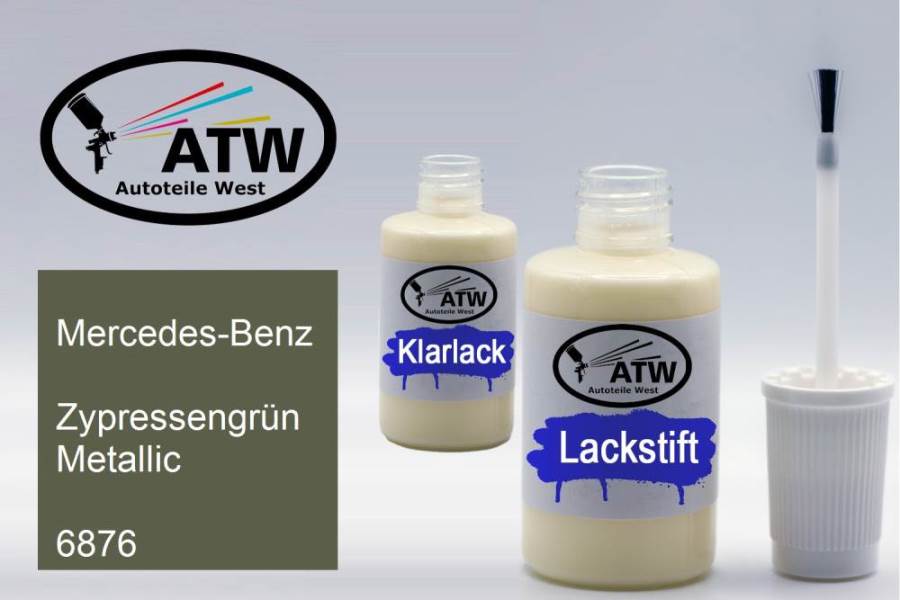 Mercedes-Benz, Zypressengrün Metallic, 6876: 20ml Lackstift + 20ml Klarlack - Set, von ATW Autoteile West.